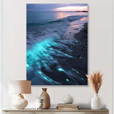Bioluminescence Algae Sunset Breaking Waves - Beach & Ocean Wall Art Decor