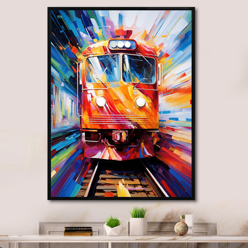 Abstract Train Fusion Of Colors " Abstract Train Fusion Of Colours ", Black Floater Framed, 32" H x 24" W x 1" D