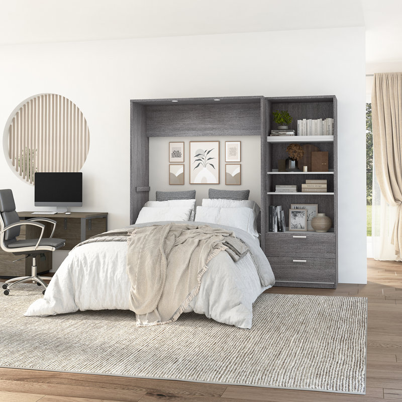 Lit escamotable avec rangement pour garde-robe Osterman, Grand, Écorce gris