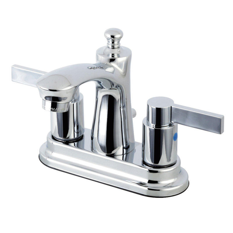 Kingston Brass NuvoFusion Two-Handle 3-Hole Deck Mount 4" Centerset Bathroom Faucet with Plastic Pop-Up, Polished Chrome