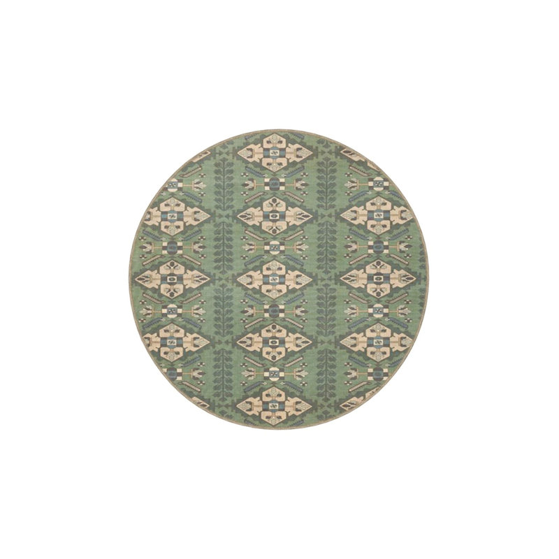 Green Cream Checkered Traditional Woven Based Washable Carpet, Rectangle 5'2" x 7'7"