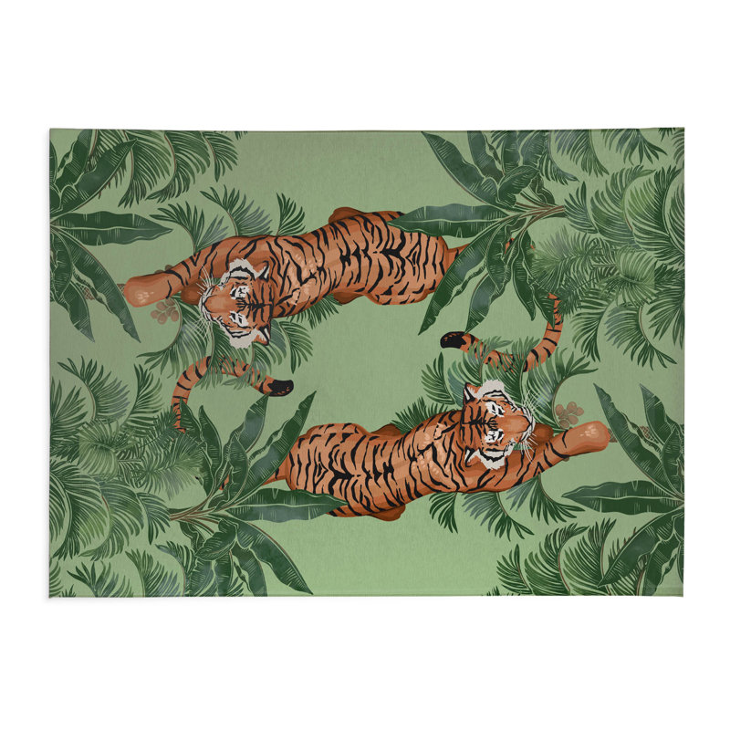 Tapis de cuisine léger antidérapant Rumble In the Jungle, Rectangle 4pi x 6 pi, Vert