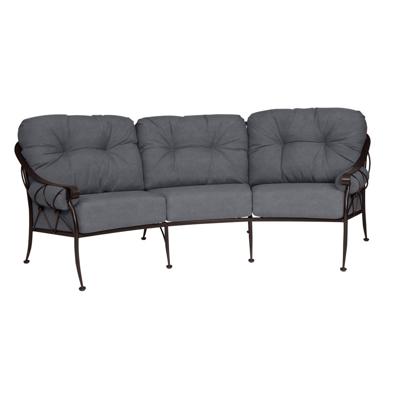 Derby 103'' Wide Iron Patio Sofa with Cushions, Hedge Flannel Sunbrella® Flannel, Chestnut Brown