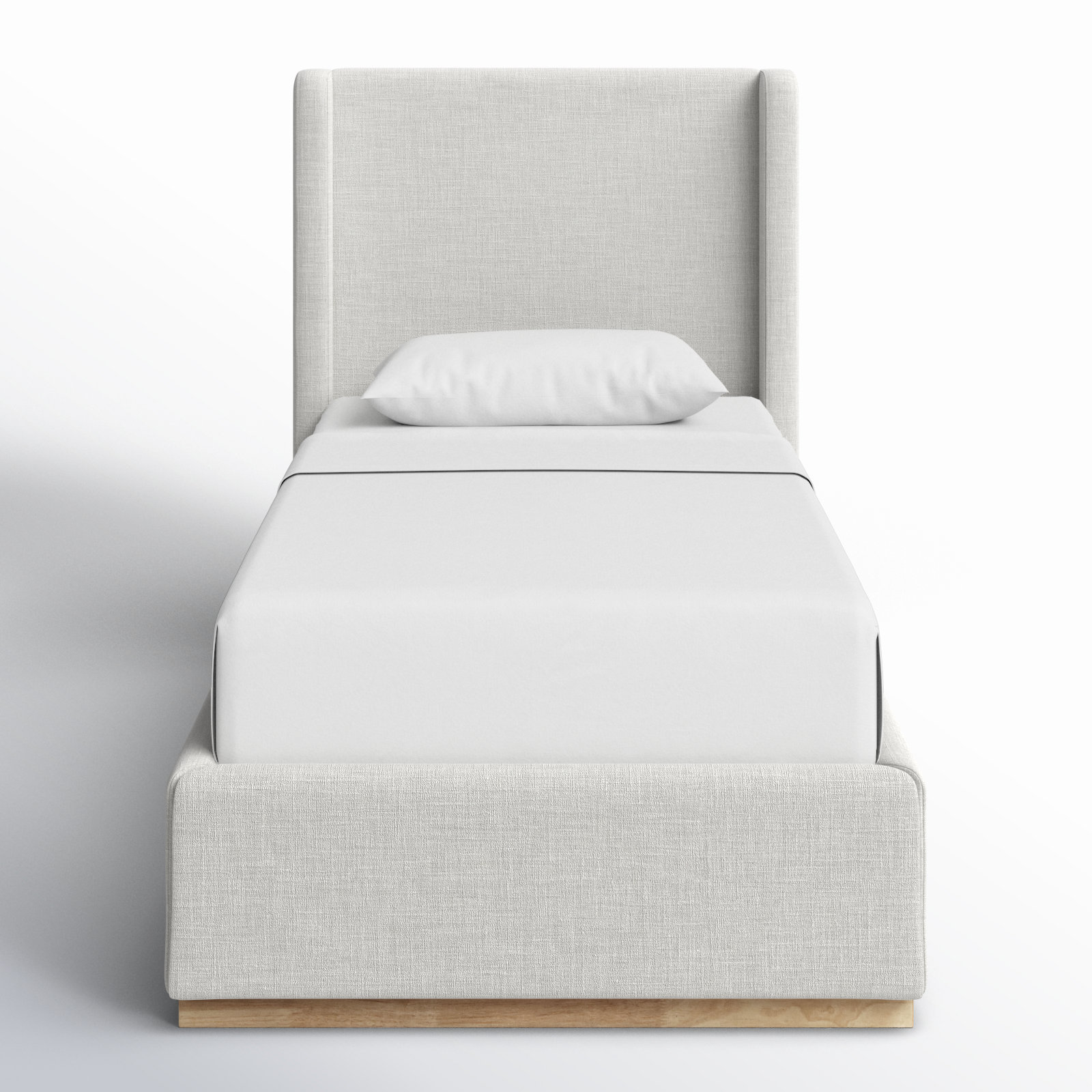 Upholstered Panel Bed, Cream Linen Textured Fabric, Twin
