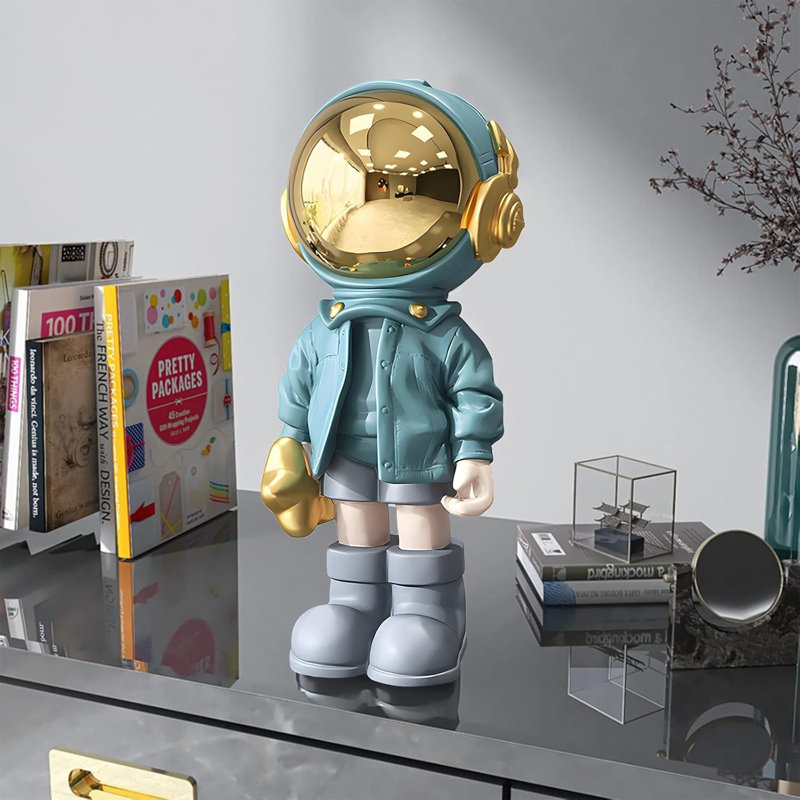 Medium Astronaut Statue Blue Spaceman Sculpture