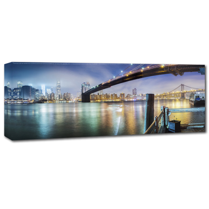 Panoramic Brooklyn Bridge Canvas Art in Black and White
