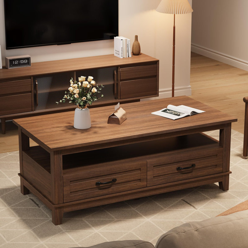 47.24" Farmhouse Coffee Table With Drawers, Brown