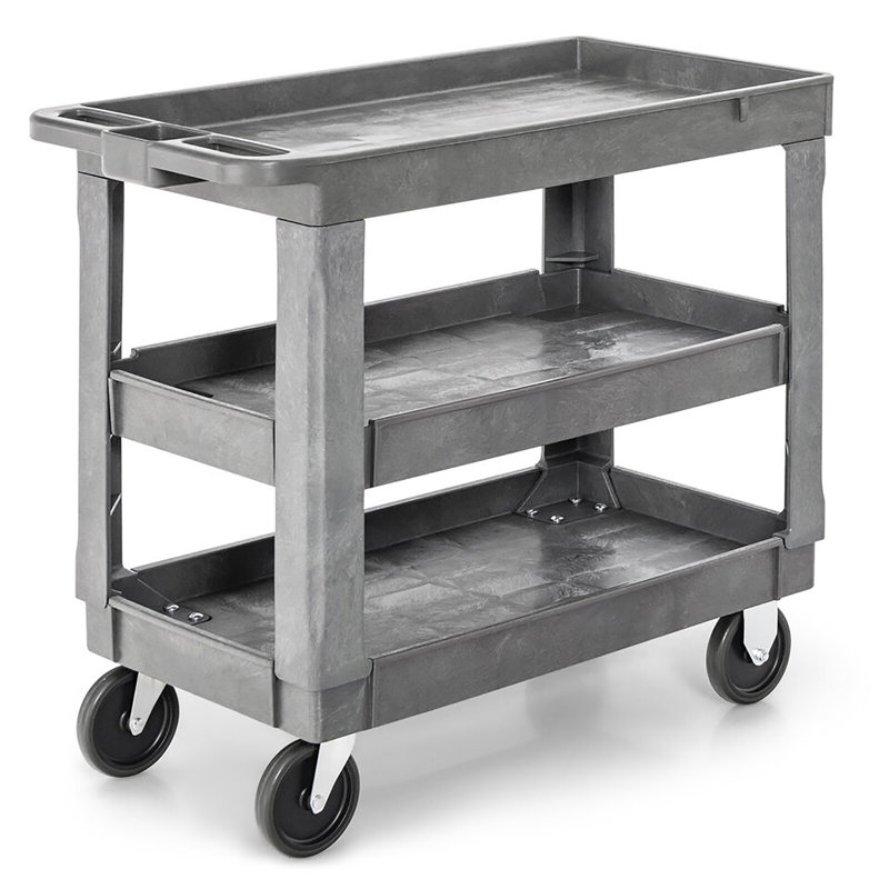 Chariot utilitaire robuste à 3 niveaux Gymax avec poignée de rangement à charge maximale 550 lb