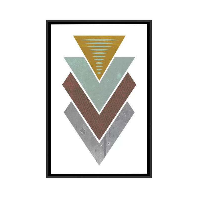 « triangles grunge », impression sur toile tendue, H 26 po x l 18 po x P 1,5 po, Toile avec cadre noir, Pas de tapis