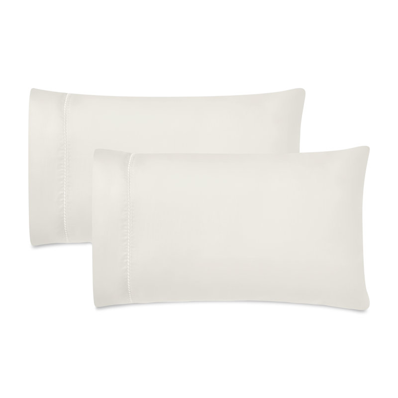 Imperia Cotton Blend 600 Thread Count Dash Stitch Embroidered Hem Pillowcase Set of 2, Ivory