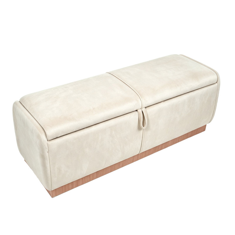 Velours rembourré en velours avec rangement à plateau rabattable, Beige