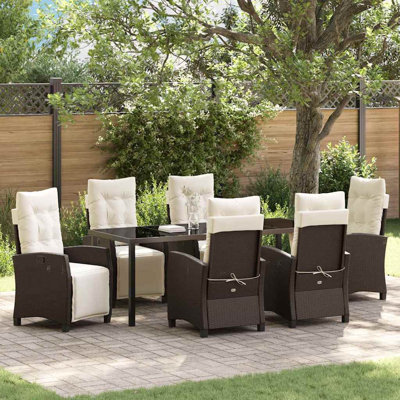  Ensemble de salle à manger de jardin avec coussin 7 pièces en rotin de polyester brun
