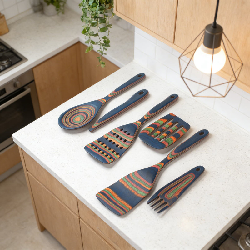 Professional Pakkawood Kitchen Utensil Set - 7 Piece Wooden Cooking Tools With Heat-Resistant & Non-Scratch Design For Non-Stick Cookware, Includes Spatula, Turner, Spoons & More