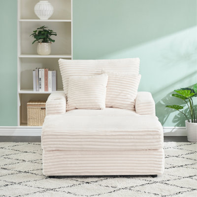 Ensemble confortable de fauteuil et repose-pieds en velours côtelé avec porte-gobelet, idéal pour se détendre avec style