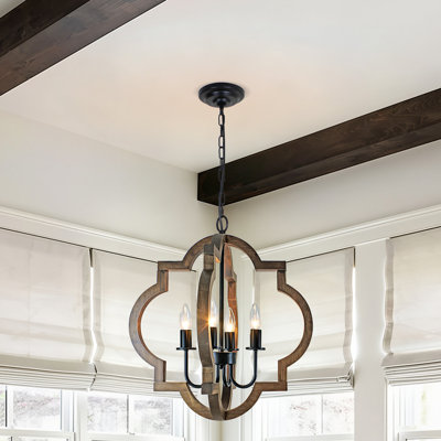 Rustic 19.49” 4 -Light Orb Wood Chandelier for Kitchen Island Foyer Living Room Over Dining Table