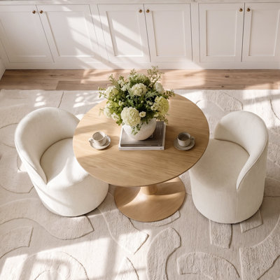 Ensemble de table de salle à manger pour 2 personnes avec table ronde et 2 chaises roulantes rembourrées avec roulettes cachées