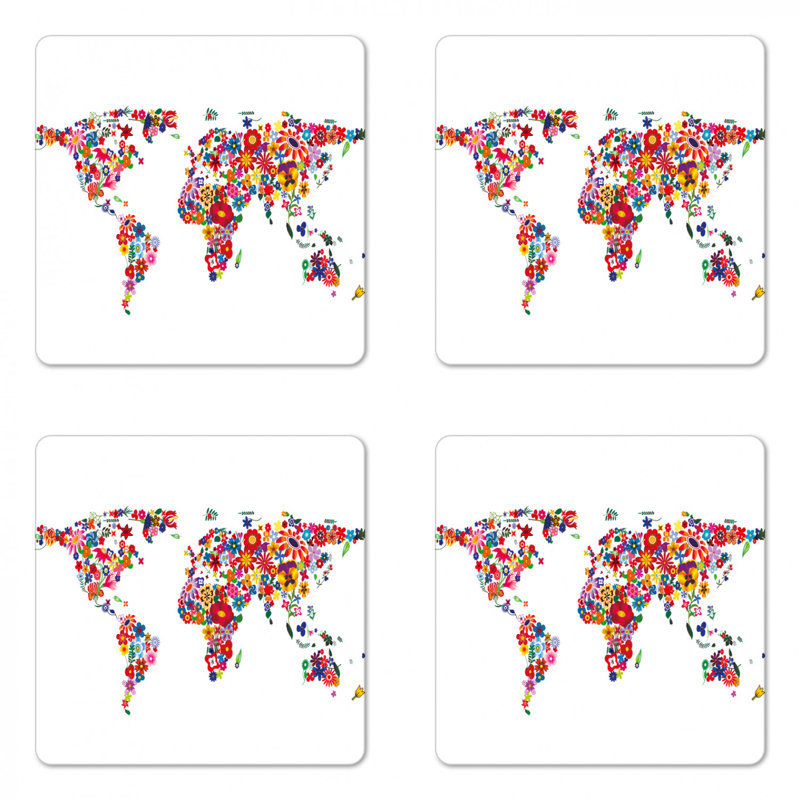 Fiche sous-verre floral world map
