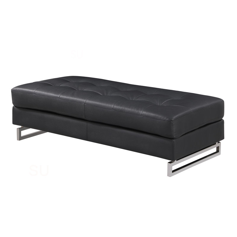 Repose-pieds en cuir véritable Global United, Noir