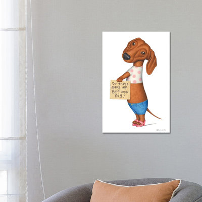 Dachshund Jean Shorts by Danny Gordon - Wrapped Canvas Print