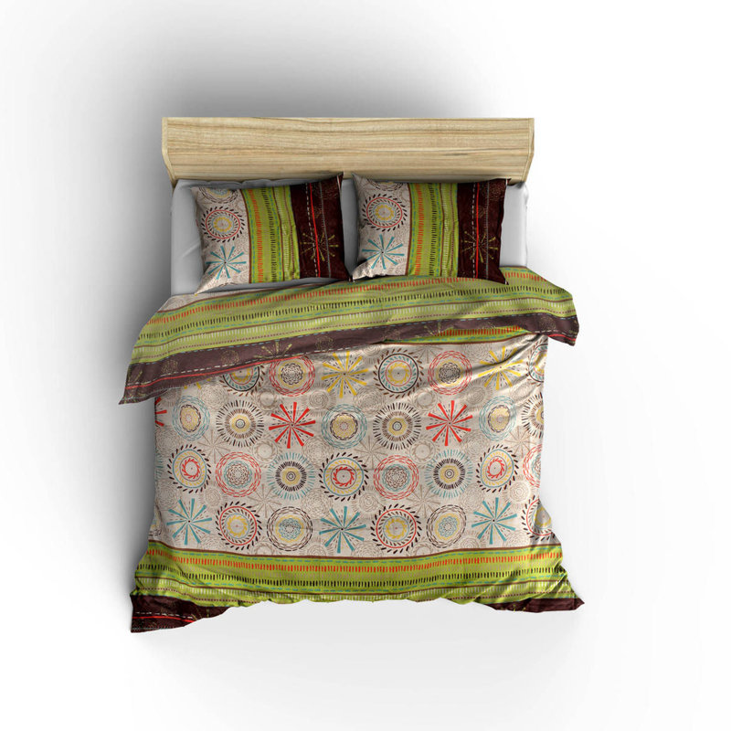 Ensemble de housse de couette en mélange de coton Gleichman, Vert / beige / brun