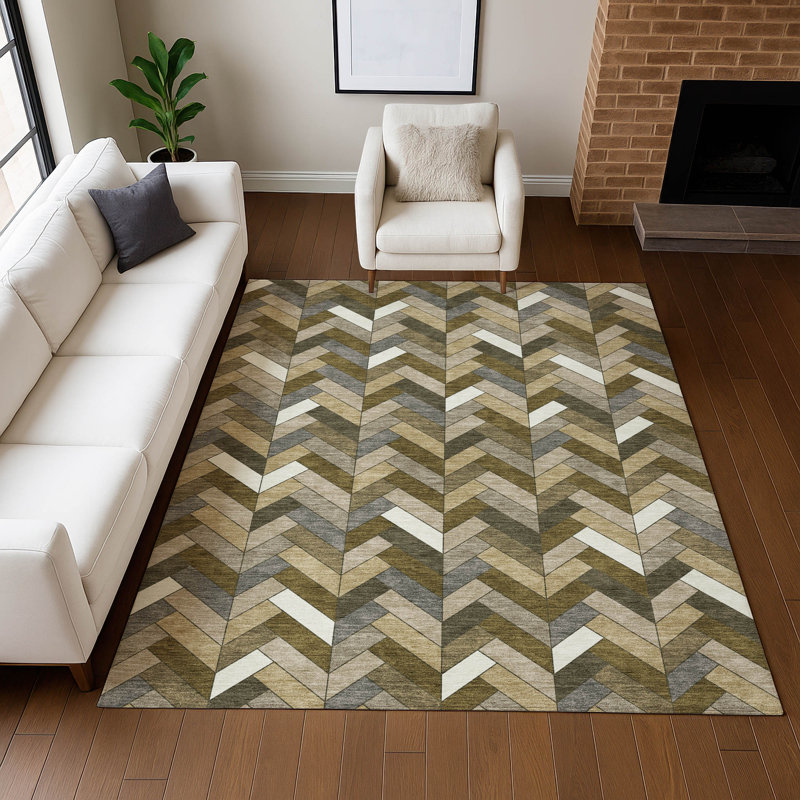 Tapis géométrique de qualité supérieure lavable à la machine Mayfield AMF2296, Brun, 3 pi x 5 pi