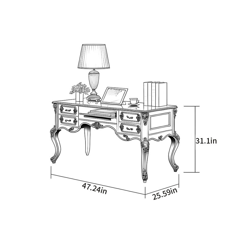 Bureau de style européen, H 31,1 po x l 47,24 po x P 25,59 po