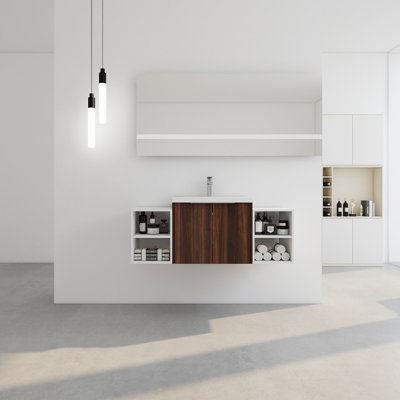 Meuble-lavabo à fermeture en douceur 48 po avec lavabo, deux petites tablettes de rangement, armoire combinée 24 po et 12 po