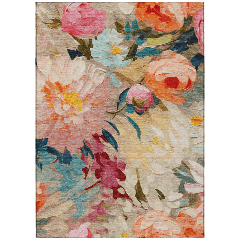 Machine Washable Indoor/Outdoor Jenning ACN2264 Floral Rug, Rectangle 2'6" x 3'10"