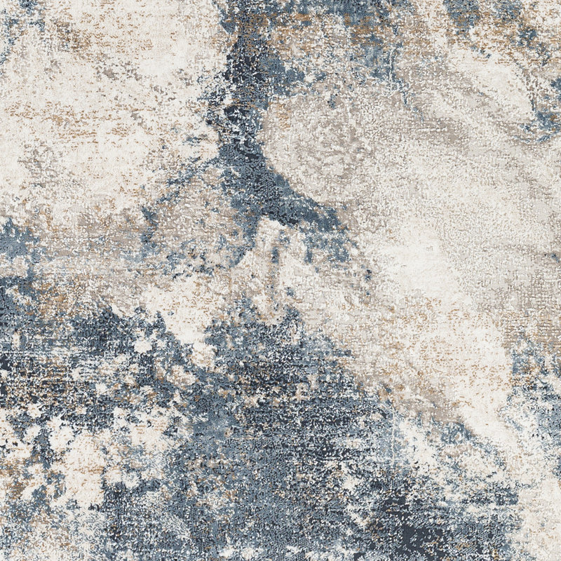 Tapis rectangulaire en polyester tissé à la machine Lemaire bleu marine / gris / beige, Rectangle 6 pi 7 po x 9 pi