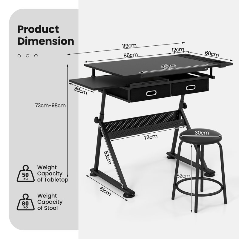 Amukta Adjustable Height Writing Desk