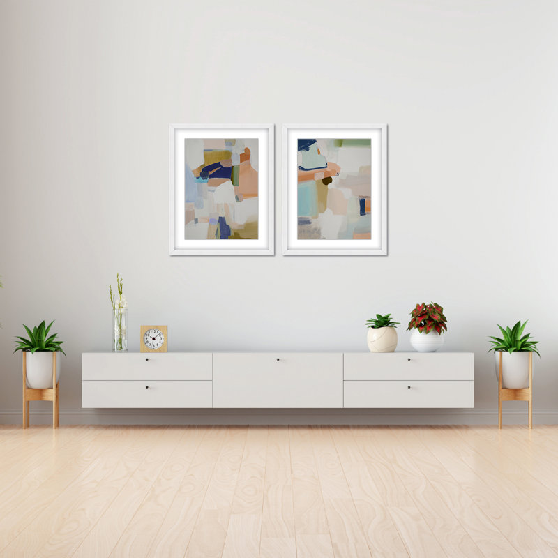 Opulent Serenity: Pastel Abstract Diptych, 30" H x 48" W
