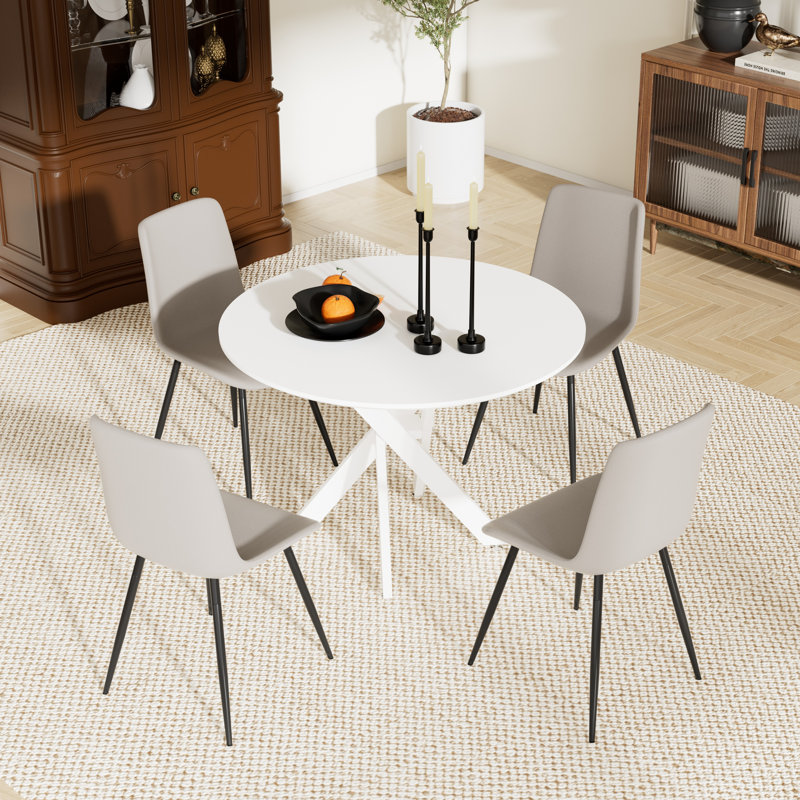 Table de salle à manger ronde pour 4, Gris, Blanc, H 30 po x L 36 po x l 36 po
