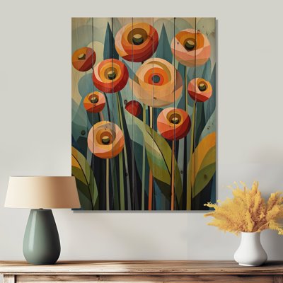 Desert Blossom Of Geometric Ranunculus Flowers III - Ranunculus Wood Print - On Natural Pine Wood