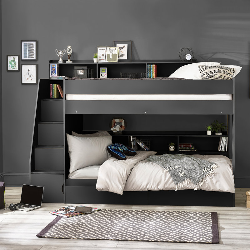 Caleb Single (3') Bunk Bed with Storage Included, Anthracite