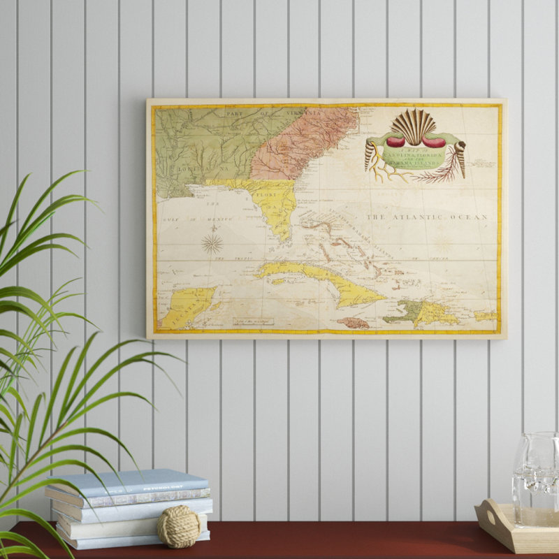 «Map of Carolina, Florida & the Bahama Islands», peinture sur toile, H 24 po x l 36 po
