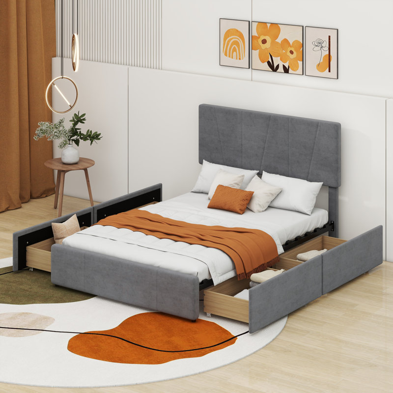 Lit plateforme tapissier double Lilianna, gris