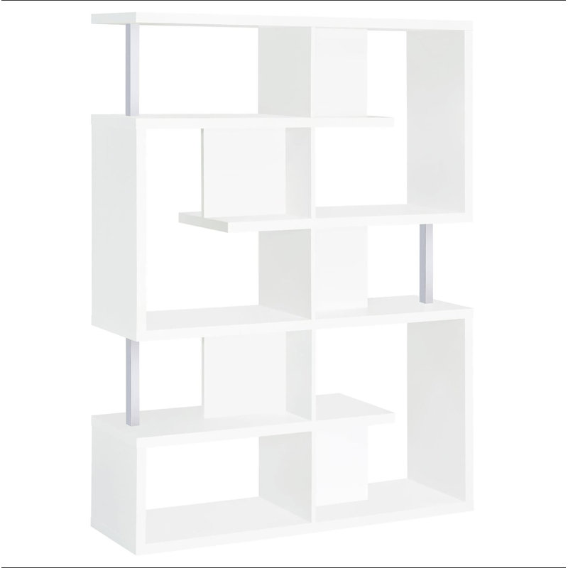 White and Chrome 5-Tier Geometric Bookcase