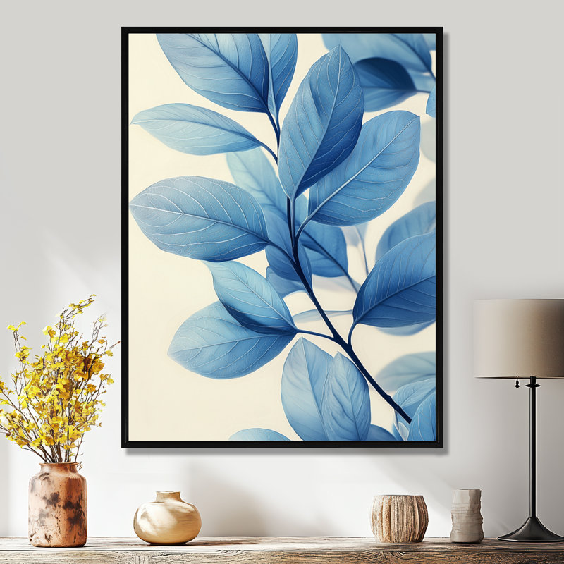 «Midnight Blue Leaves Tranquility IV», art sur toile, Noir, Reproduction avec cadre flottant, H 20 po x l 12 po
