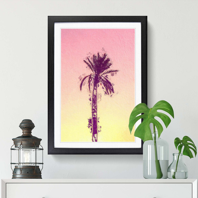 Summertime Palm Tree in Abstract - Picture Frame Painting Print, 65cm H x 48cm W x 2cm D, Black Framed