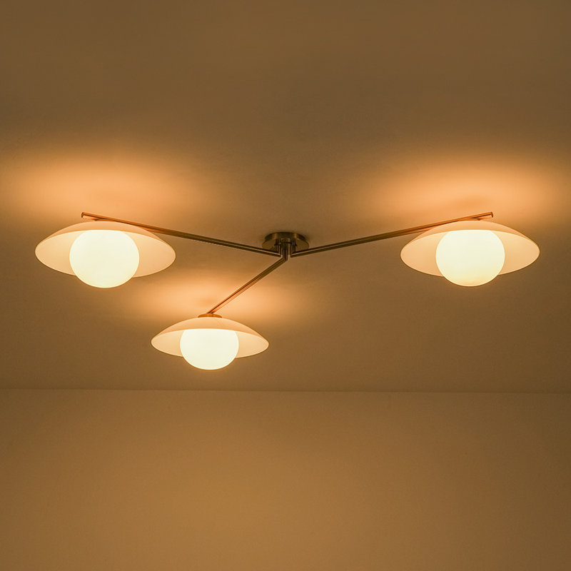 Plafonnier semi-encastré 3 lumières Mid-Century