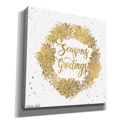 «Seasons Greetings Gold Wreath» par Cindy Jacobs, art mural sur toile