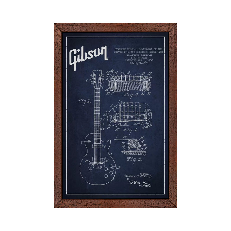 Gibson Guitar - Print on Canvas, 152.5 cm H x 101.5 cm W, Brown Framed