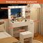 Ensemble de coiffeuse 39,4 "de large avec miroir, tabouret de rangement et 3 lumières DEL à luminosité réglable