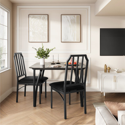 Ensemble de table de salle à manger pour 2 personnes avec chaises rembourrées, table bistro carrée en verre noir pour la cuisine ou les petits espaces