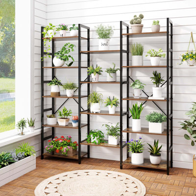  5-tier Industrial Bookshelf Heavy-duty Metal Frame Bookcases w/ 14 Open Shelves
