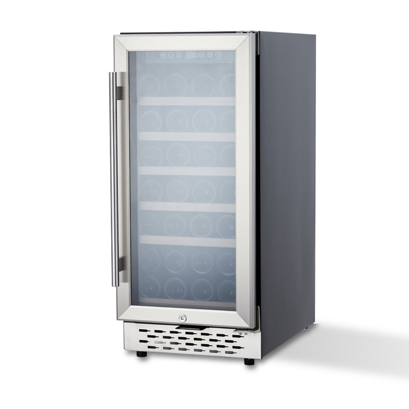 15 Inch Wine Fridge - 28 Bottles Wine Cooler Refrigerator Built-In or Freestanding, 41-65°F Temperature Control, Digital Led Touch, Glass Door, for Bar, Home, Office