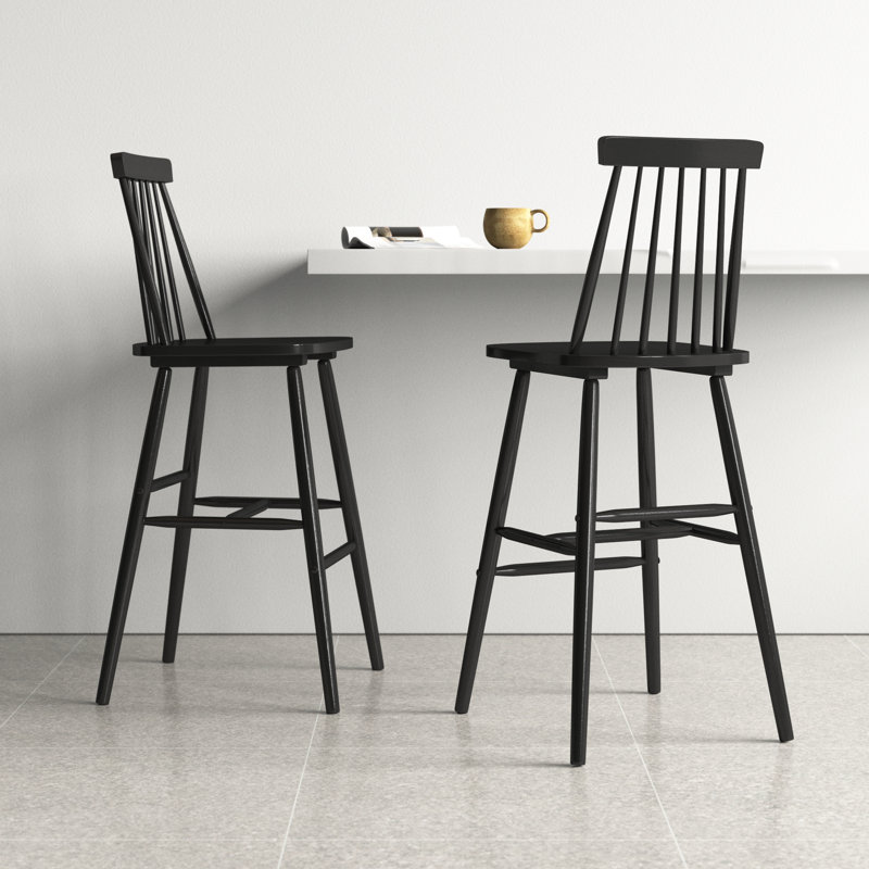 Birdia Solid Wood Counter Stool, Black, Bar Stool (30.08" Seat Height)