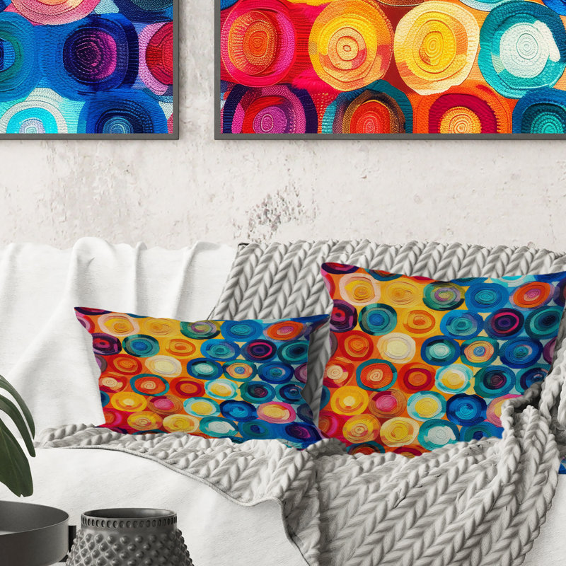 Coussin lombaire à motif géométrique coloré II, Forme rectangulaire, H 12 po x l 20 po