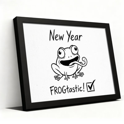Dessin de grenouille, nouvel an FROGtastic, reproduction d'art sur toile tendue sur toile, ensemble de 1