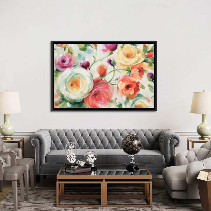«Florabundance I», reproduction sur toile, H 32 po x l 48 po x P 1,5 po, Toile avec cadre noir, Pas de tapis